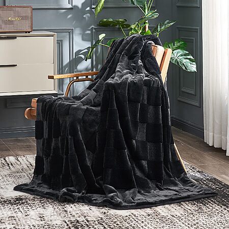Prime Members: 50" x 60" Cozy Bliss Checkered Faux Rabbit Fur Throw Plush Blanket (Black) $10.01 + Free Shipping w/ Prime or on $35+