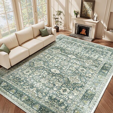 HOMFINE Vintage Design Area Rugs (Various Sizes, Green) from 6'x8.5' $43.99 & More + Free Shipping w/ Prime or on $35+