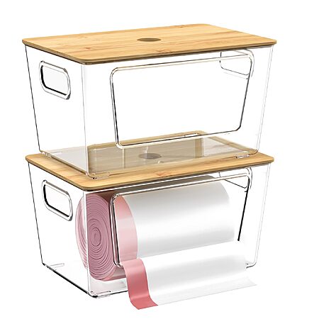 2-Pack iEGrow Stackable Trash Bags Dispenser w/ Bamboo Lid $11.99 + Free Shipping w/ Prime or on $35+