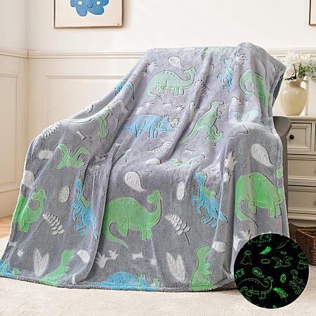 50"×60" QSTEHEML Glow in The Dark Blanket (Grey Dinosaur or A_unicorn) $8.49 + Free Shipping w/ Prime or on $35+
