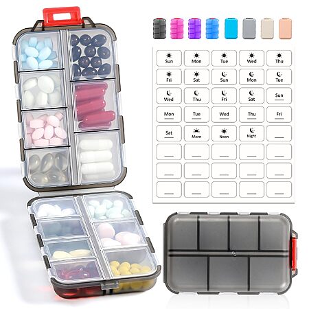 14-GRIDS Travel Pill Organizer Box with Labels (Various) $4.49 + Free Shipping w/ Prime or on $35+