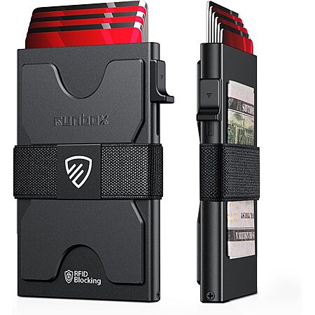 Runbox Men's Slim Aluminum RFID Card Holder Wallet w/ Pop-up Function (Matte Black) $5