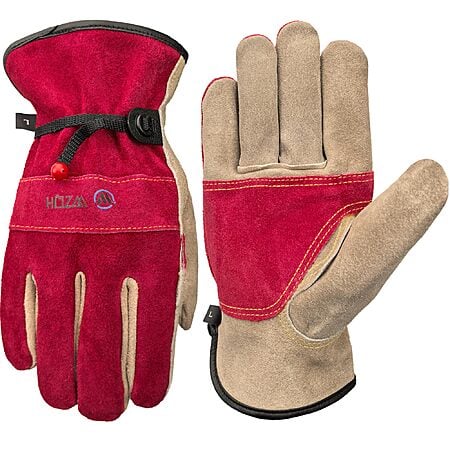 WZQH Women's Leather Work Gloves (Rose Red - Grey, Large Only) $3.99 + Free Shipping w/ Prime or on $35+