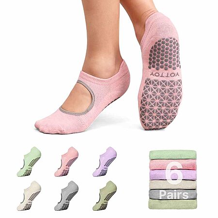 6-Pairs YOTTOY Women's Pilates Socks (Multicolor or Pink, One Size) $6.71 + Free Shipping w/ Prime or on $35+