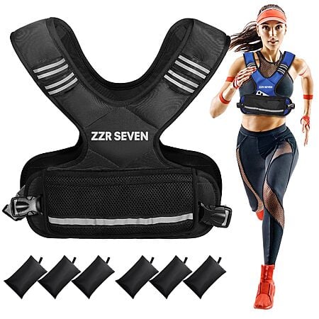ZZR SEVEN Women's and Men's Adjustable Weighted Vest w/ 6 Iron Sand Weights (Black or Blue, 4-10lb) $18.99 + Free Shipping