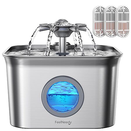 2.8L FEELNEEDY Stainless Steel Dishwasher-Safe Pet Water Fountain w/ 3 Filters $19.98 + Free Shipping w/ Prime or on $35+