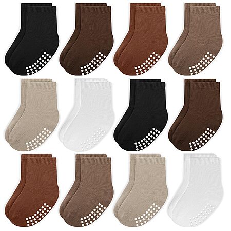 12-Pack JAKIDAR Non-Slip Grip Cotton Crew Socks for Toddler from $7.94 + Free Shipping w/ Prime or on $35+