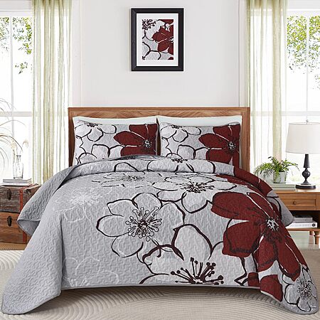3-Piece Luxudecor Floral Quilt Set (Red, King) $14.03 + Free Shipping w/ Prime or on $35+