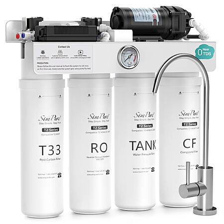 SimPure T2-600T/T2-600A Reverse Osmosis Water Filter System (Near 0 TDS or Alkaline) $260.98 + Free Shipping