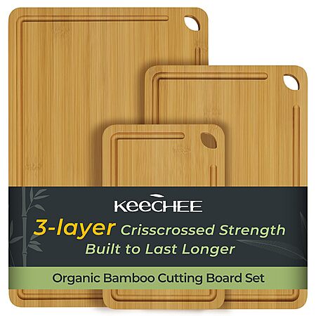 3-Piece Keechee Reversible Bamboo Wood Cutting Board w/ Juice Groove $14.99 + Free Shipping w/ Prime or on $35+