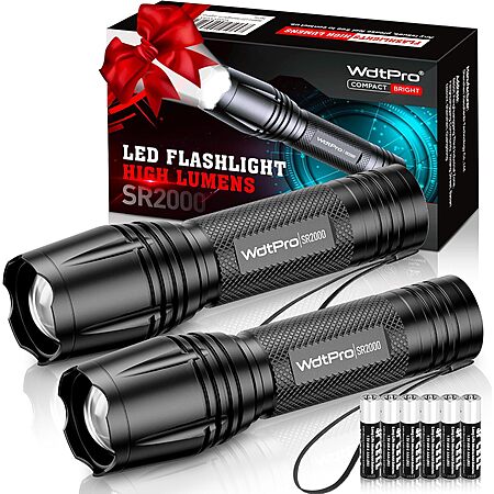 2-Pack WdtPro SR2000 Pro LED Flashlight w/ 6 AAA Batteries (Black) $4.49 + Free Shipping w/ Prime or on $35+