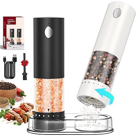 Circle Joy LED Rechargeable Electric Salt & Pepper Grinder Set w/ Base (Black/White) $11.99 + Free Shipping w/ Prime or on $35+