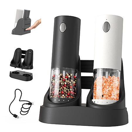 Circle Joy LED Rechargeable Electric Salt & Pepper Grinder Set w/ Easy-to-Carry Charging (White&Black) $17.99 + Free Shipping w/ Prime or on $35+