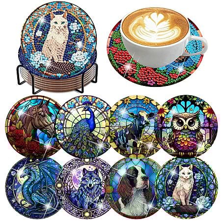 8-Pack ijbnhd 4" Non-Slip Diamond Painting Coasters w/ Holder $5.99 + Free Shipping w/ Prime or on $35+