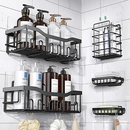 5-Piece Eudele Rustproof Stainless Steel Shower Caddy Organizers (Black) $9.99 + Free Shipping w/ Prime or on $35+