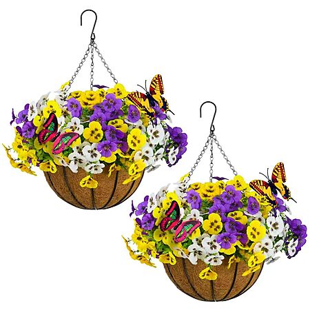 2-Pack SupBri 12 Artificial Silk Pansies Flowers w/ Hanging Baskets $22.49 + Free Shipping w/ Prime or on $35+