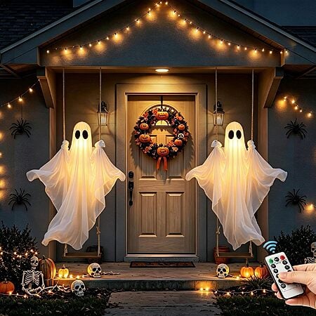 2-Pack BAICIWE 4-8FT Adjustable Hanging Halloween Spooky Swinging Ghost Decoration w/ Remote (Warm White) $24.99 + Free Shipping
