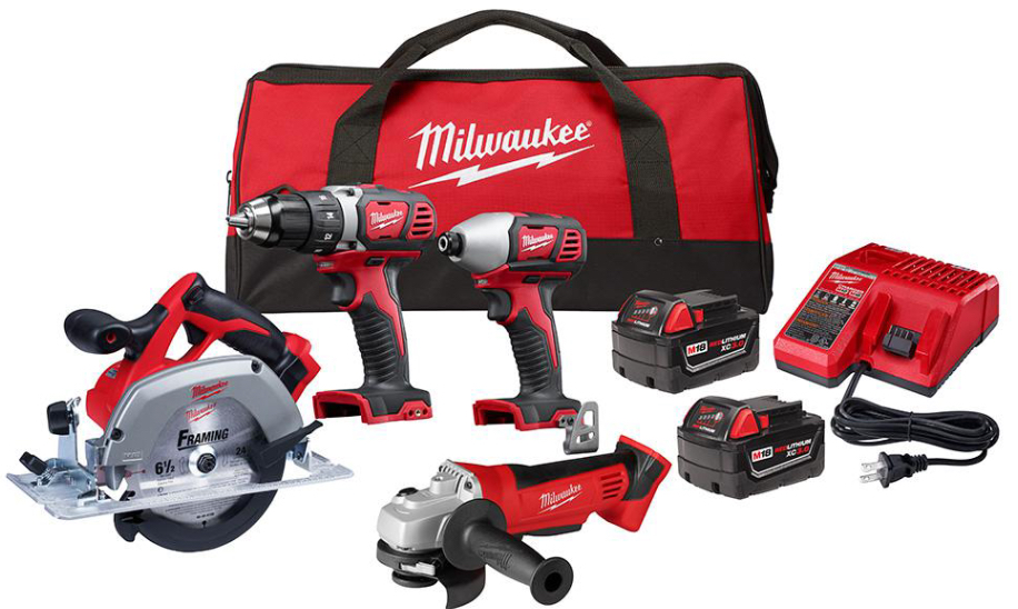 Home Depot Milwaukee M18 18 Volt Lithium Ion Cordless Combo Tool Kit 4 Tool With Two 3 0 Ah Batteries 1 Charger 1 Tool Bag For 299