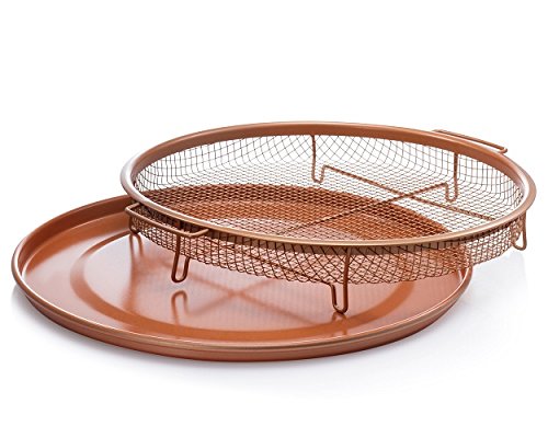 Amazon has Gotham Steel Round Copper Air Fry Crisper Tray, Pizza & Baking Pan, 2 Piece Set! For $10.99