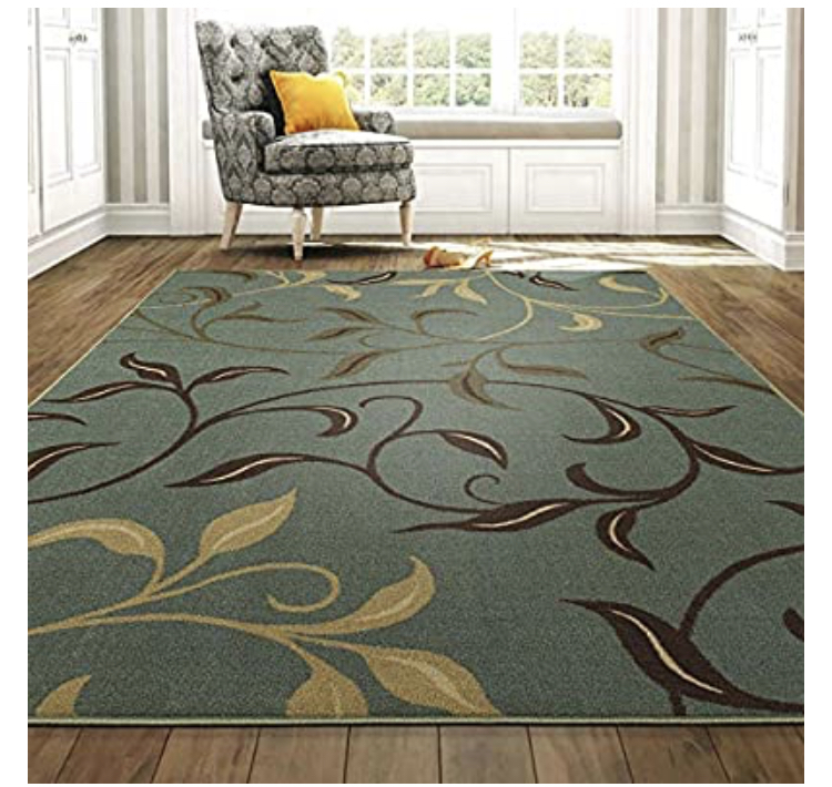 Ottomanson Ottohome Contemporary Leaves Design Modern Area Rug with Non-SkidRubber Backing, Sage Green/Aqua Blue, 3'3" L x 5'0" W $19.12