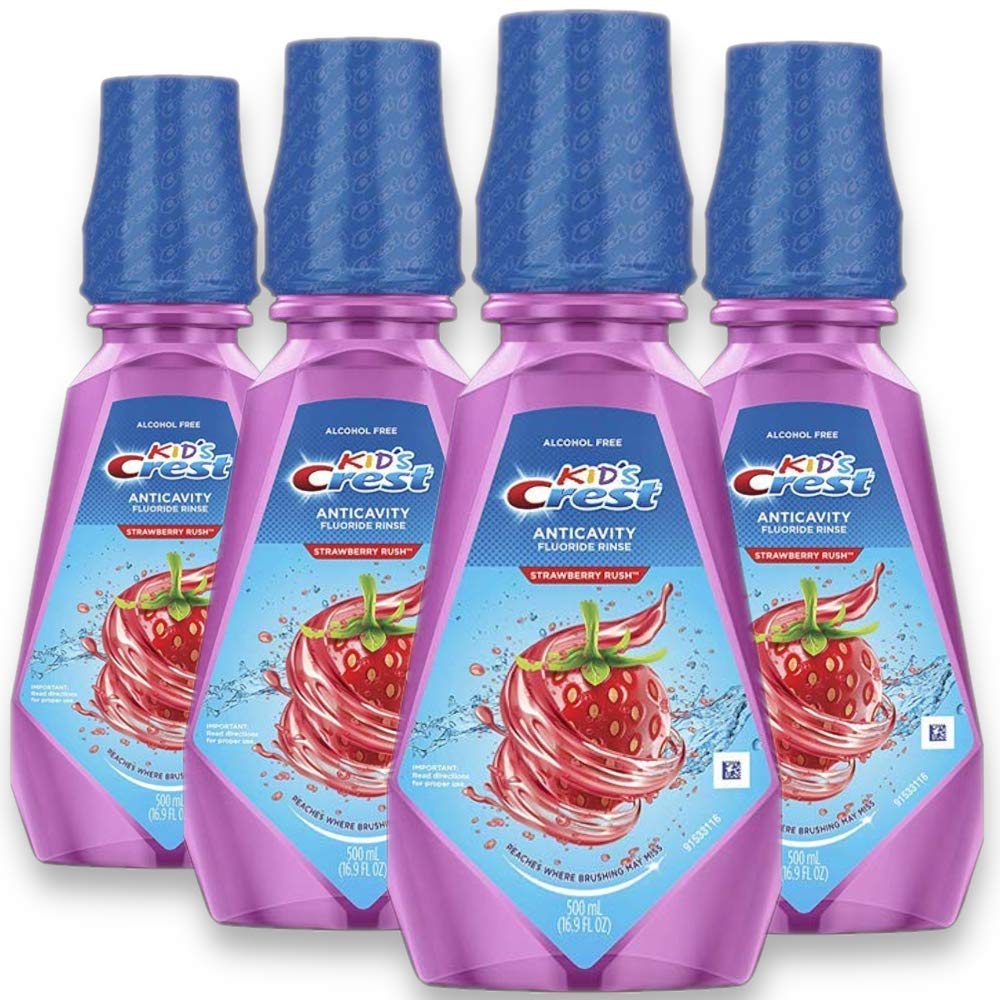 16.9 fl oz. (Pack of 4) Crest Kid's Anti Cavity Alcohol Free Fluoride Rinse, Strawberry Rush $11.09