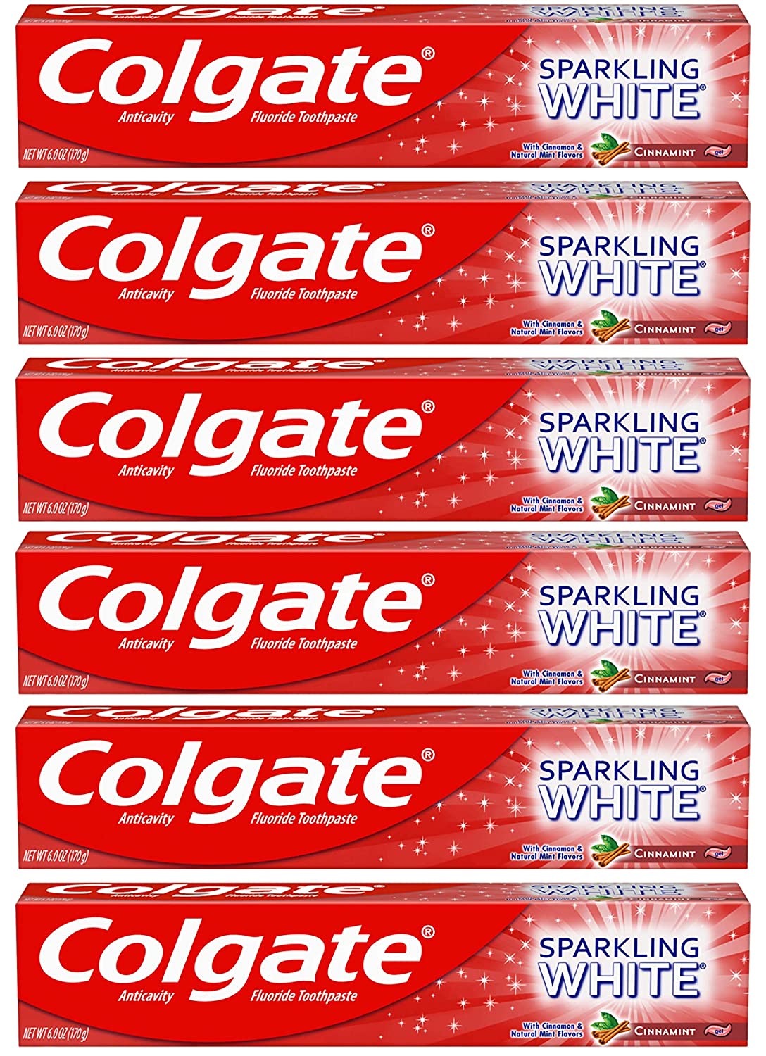 Colgate Sparkling White Whitening Toothpaste, Cinnamon Mint - 6 ounce (6 Pack) $7.52