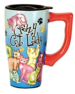 Spoontiques Crazy Cat Lady Travel Mug, 14 ounces, Multi Colored $6.12