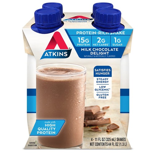 Atkins Gluten Free Protein-Rich Shake, Milk Chocolate Delight, 4 Count $4.36
