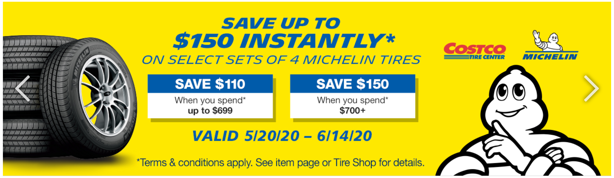 Costco Members: $150 Off Set of 4 Michelin Tires (5/20-6/14)