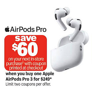 Meijer: Apple Airpods Pro 3 $249.00 + $60 Coupon for next in-store purchase $190