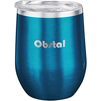 Obstal 12 oz Stemless Wine Tumbler, Stainless Steel Double Wall Vacuum Insulated Tumbler with Clear Lid $4.71