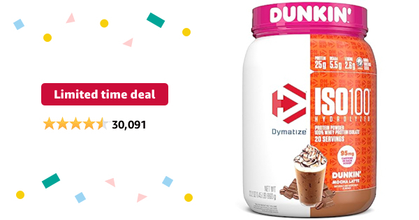 Amazon Warehouse: Dymatize ISO100 Hydrolyzed Protein Powder in Dunkin' Mocha Latte Flavor, 1.45 pounds, 100% Whey Isolate Protein, 25g Protein, - $10.88