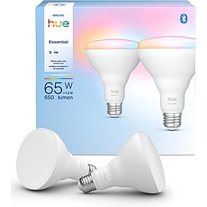 PHILIPS Hue Essential Smart LED BR30 65W Bulb 2-Pack $22.99
