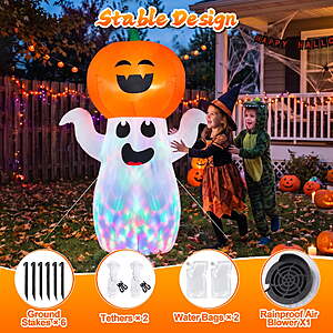 CUTER - 5Ft Halloween Inflatables Pumpkin Ghost Decorations with Colorful LED Lights, Halloween Blow Ups Indoor/Outdoor Decor for Party, Yard, Lawn $16.89