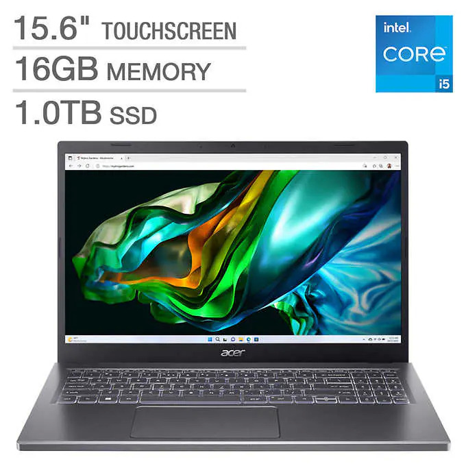 Acer Aspire 5 Laptop: Intel Core i5-1335U, 15.6” FHD IPS Touchscreen, 16GB DDR5, 1TB SSD, Iris Xe, Win 11 $549.99 + $15 S/H @ Costco