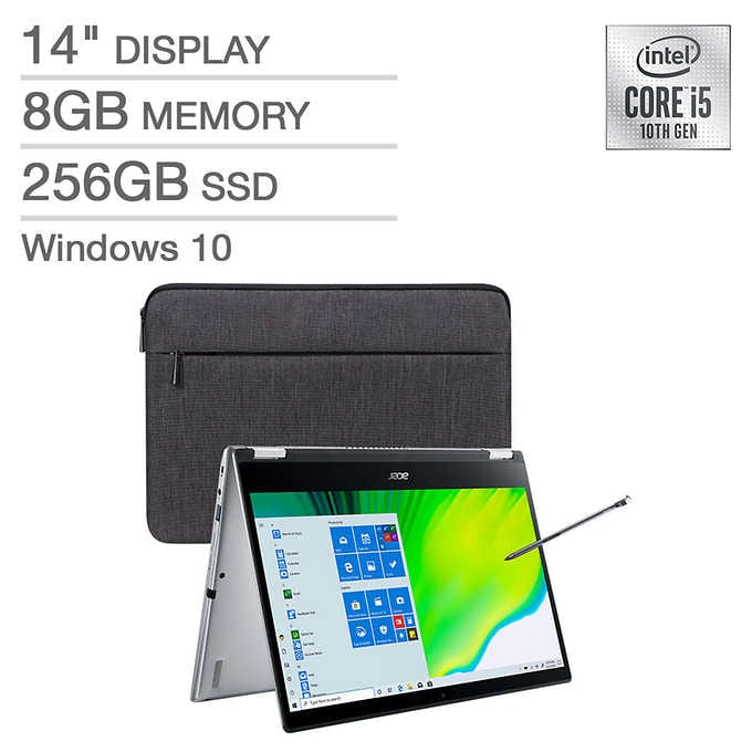 Acer Spin 3 2-in-1 Laptop: Intel Core i5-1035G1, 14" 1080p IPS Touchscreen, 8GB DDR4, 256GB SSD + Stylus & Sleeve $499.99 + S/H @ Costco