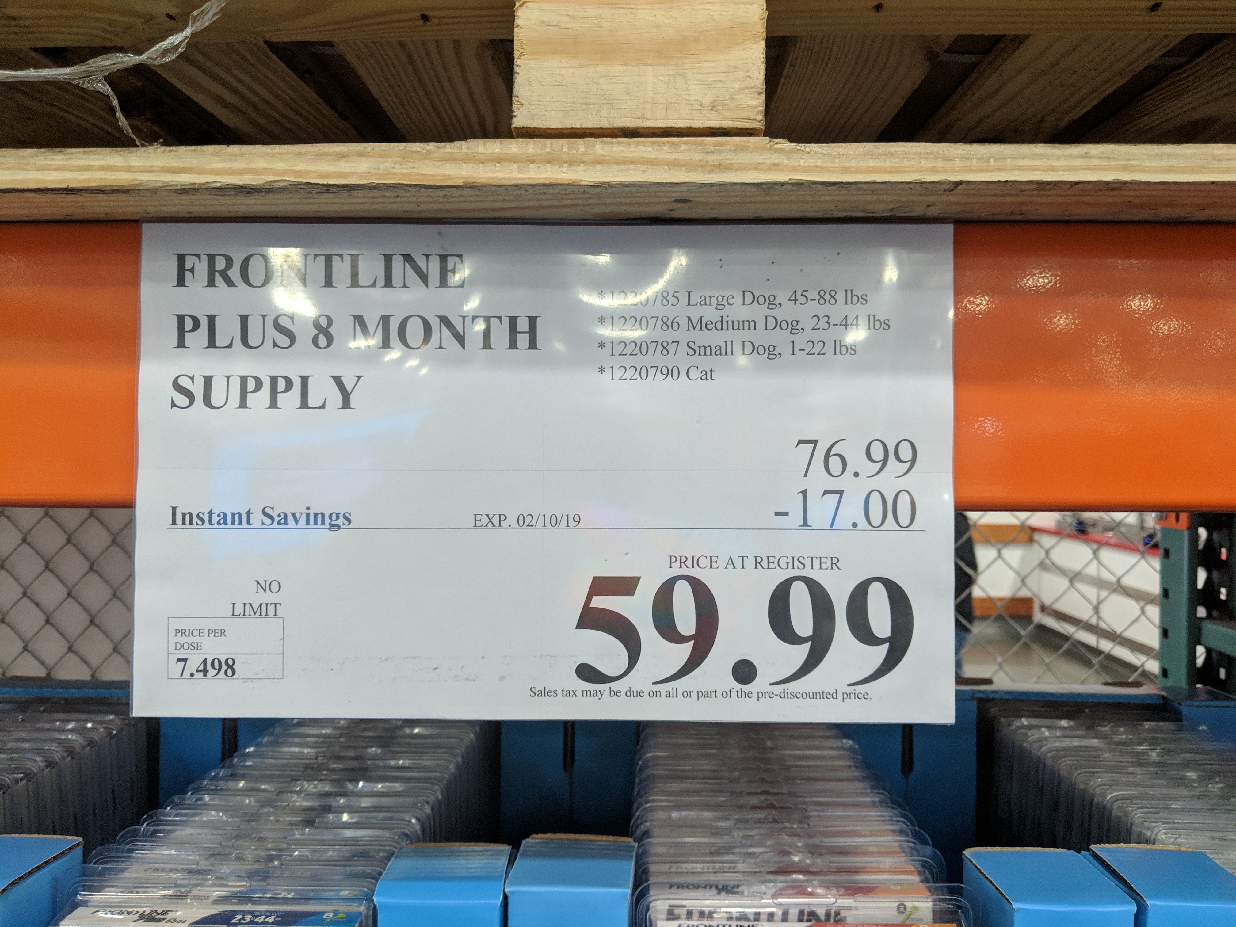 Frontline Plus Costco B M 59 99 For 8 Doses 7 50 Dose