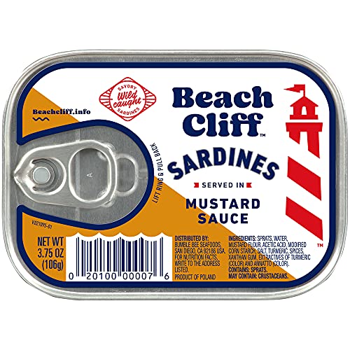 Beach Cliff Wild Caught Sardines in Mustard Sauce, 3.75 oz Can (Pack of 12) $11.05 Amazon