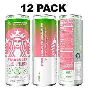 Starbucks Iced Energy Drink Watermelon Splash 12 Fl Oz Cans 12 Pack - $15.15 S&S Amazon