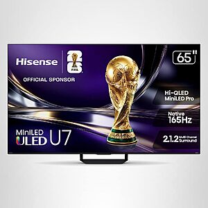 85" Hisense U7 4K 165Hz MiniLED QLED TV (2026) $1398 + Free S&H