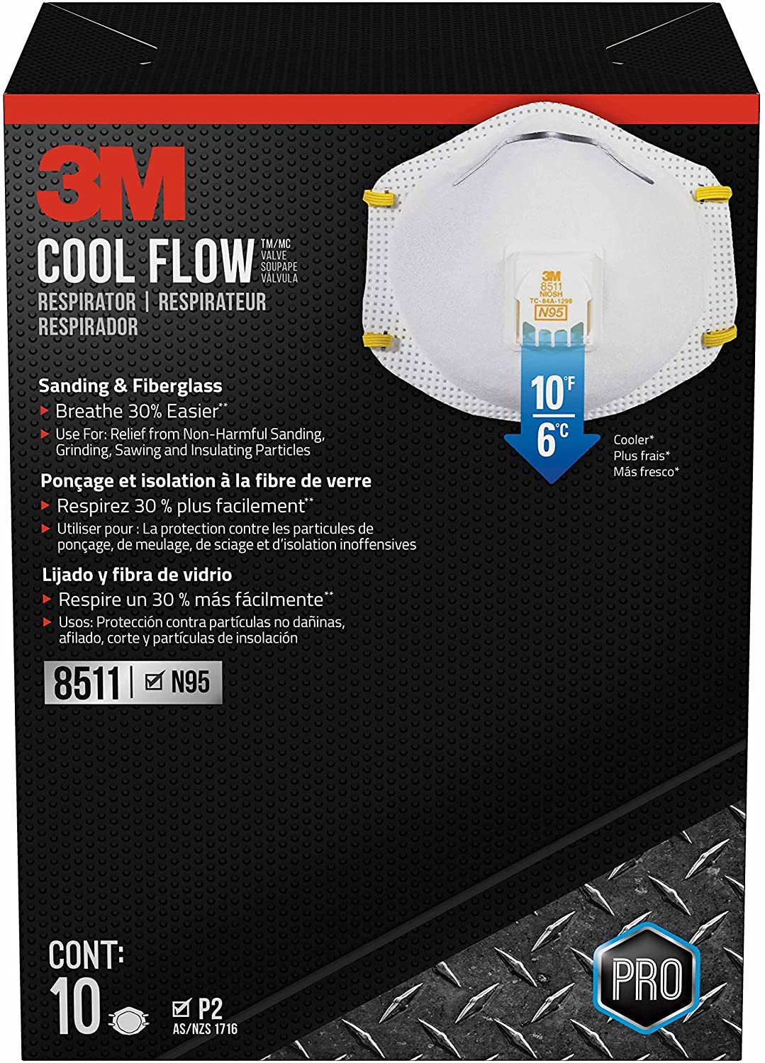 (10-Pack) 3M 8511, N95, Multi-Purpose Respirator, White, Cool Flow Valve $3.49 + FS w/ W+