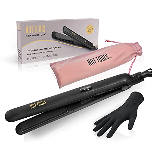 Hot Tools Pro Signature Ceramic + Tourmaline Flat Iron for Sleek Results, 1 Inch Plates $7.11 + FS w/ Prime