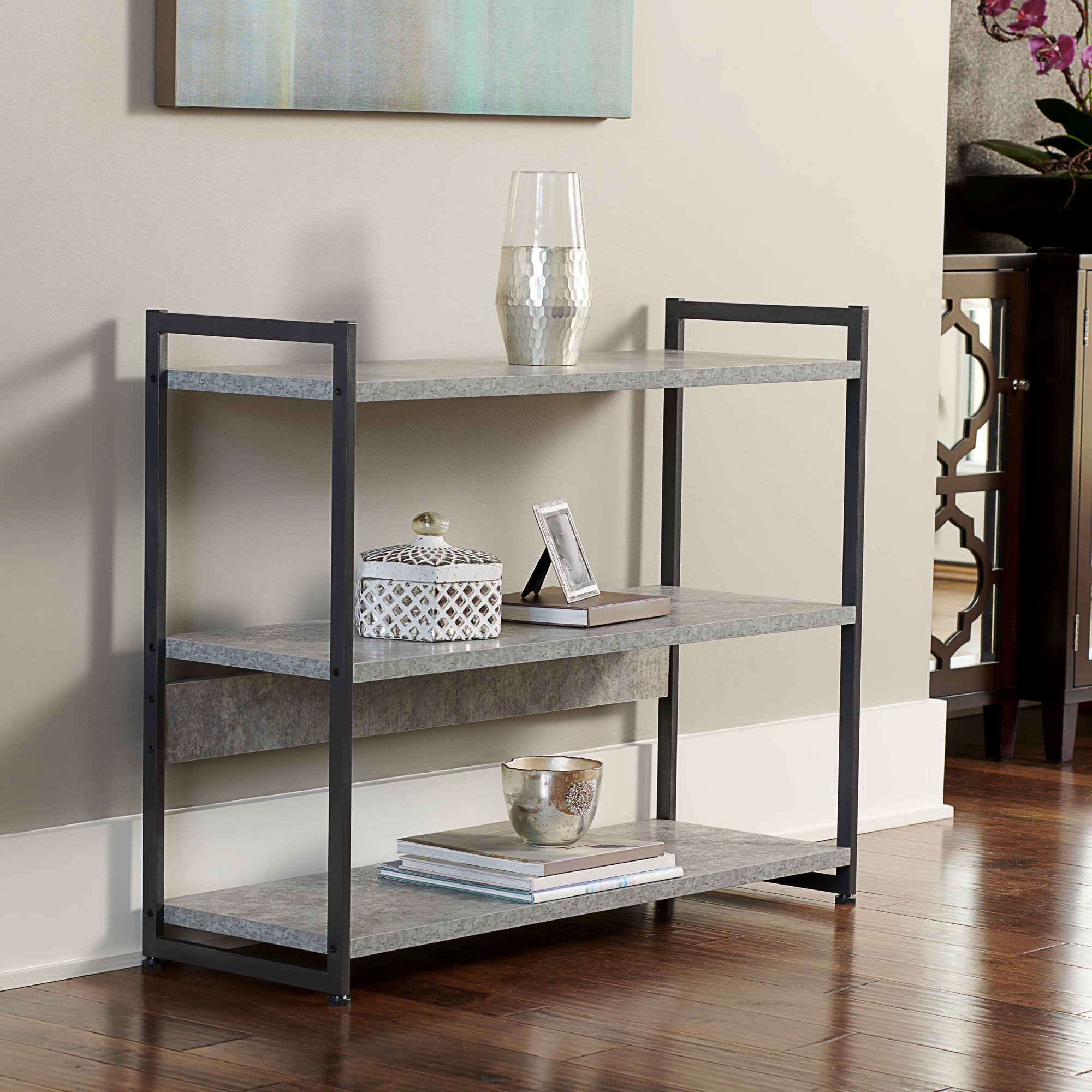 Household Essentials 3-Tier Wide Storage Shelf, Faux Gray Slate $15.82 + FS w/ W+