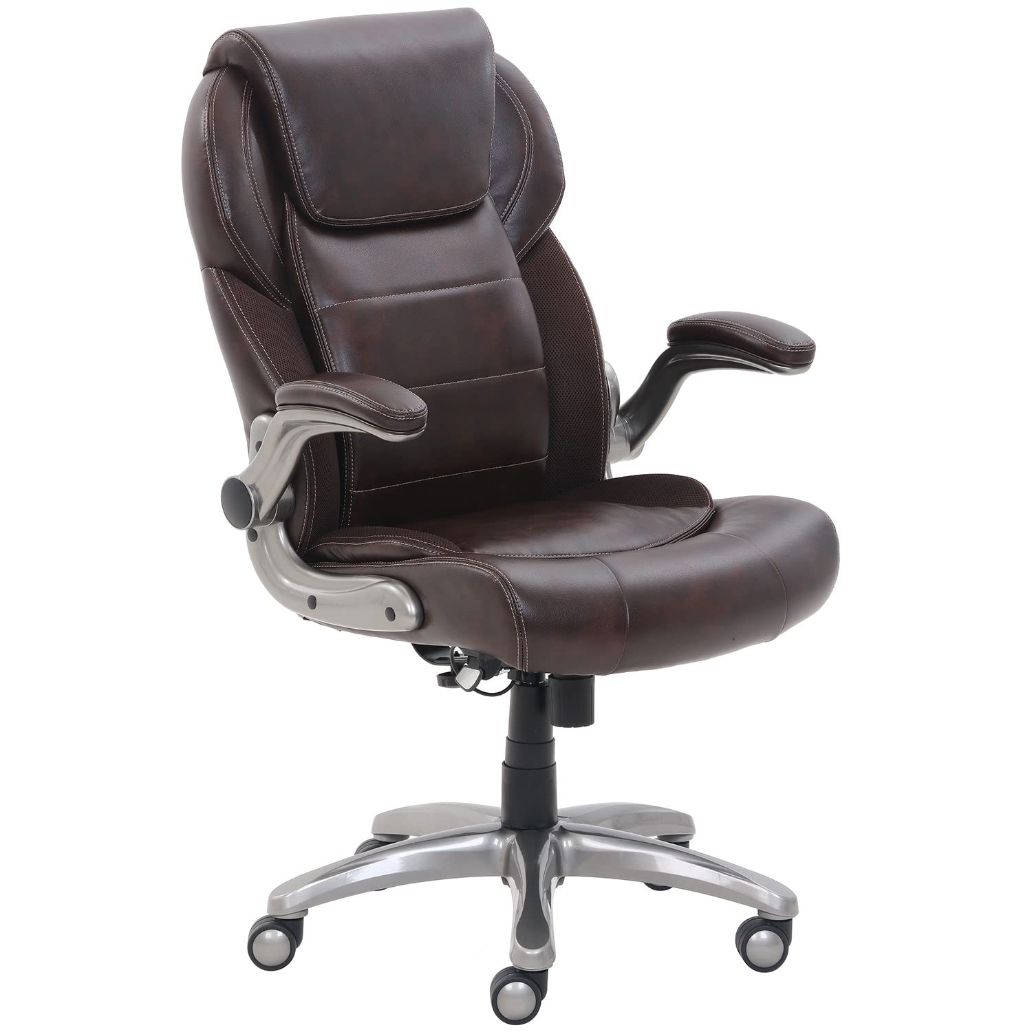AmazonCommercial Ergonomic High-Back Bonded Leather Executive Chair with Flip-Up Arms and Lumbar Support, Brown $111.98 + Free Shipping
