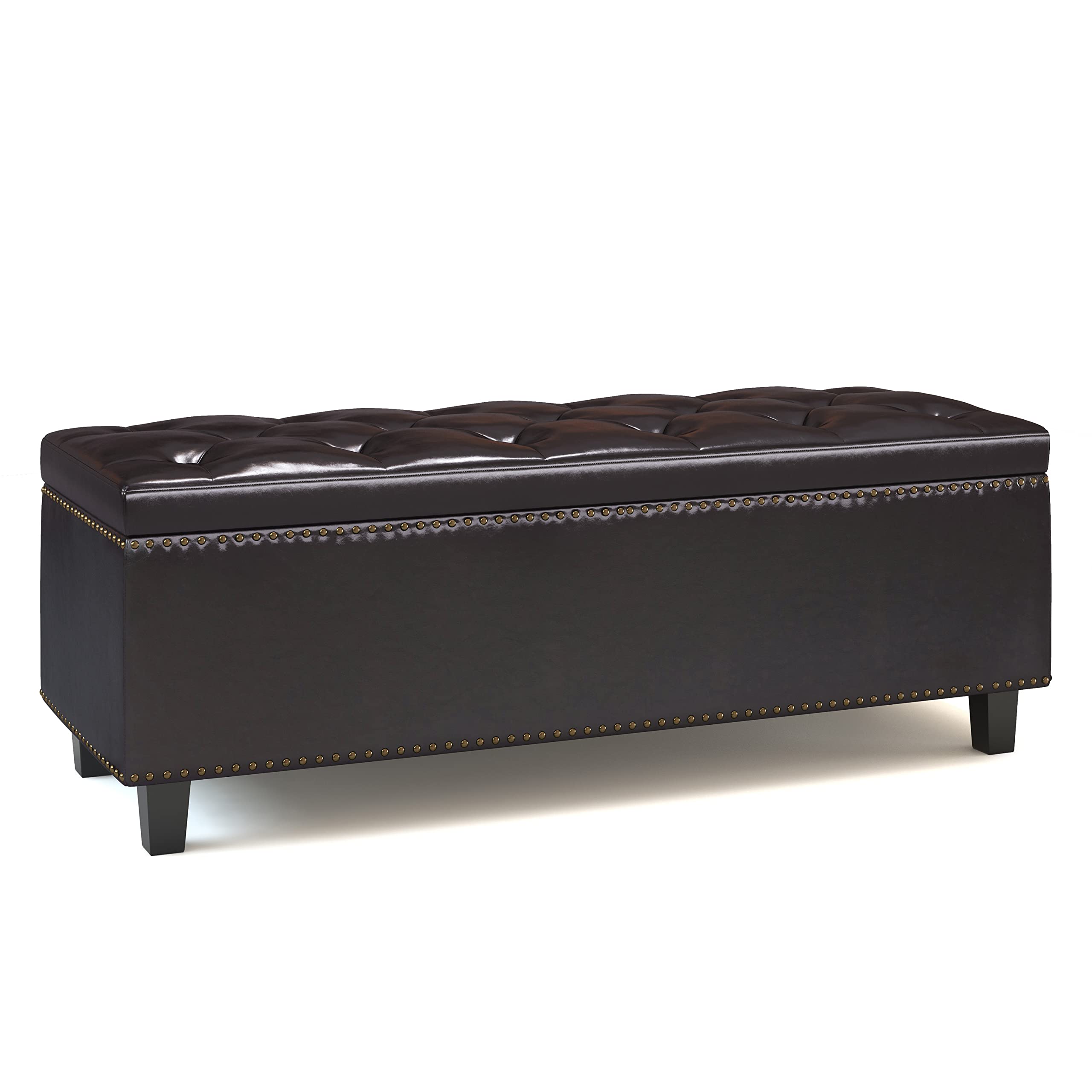 SIMPLIHOME Avalon 48in Lift Top Storage Ottoman Bench (Distressed Brown, Faux Leather) $83.82 + Free Shipping
