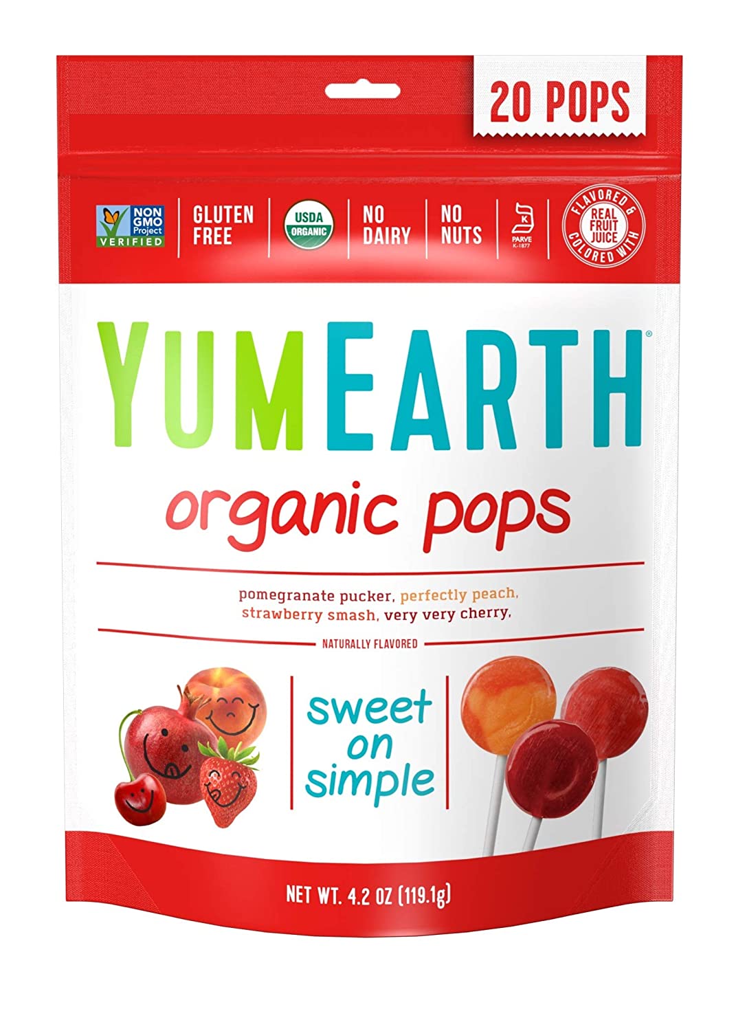 YumEarth Organic Lollipops, Assorted Flavors, 4.2 Ounce, 20 Lollipops $2.36 - FS w/ S&S