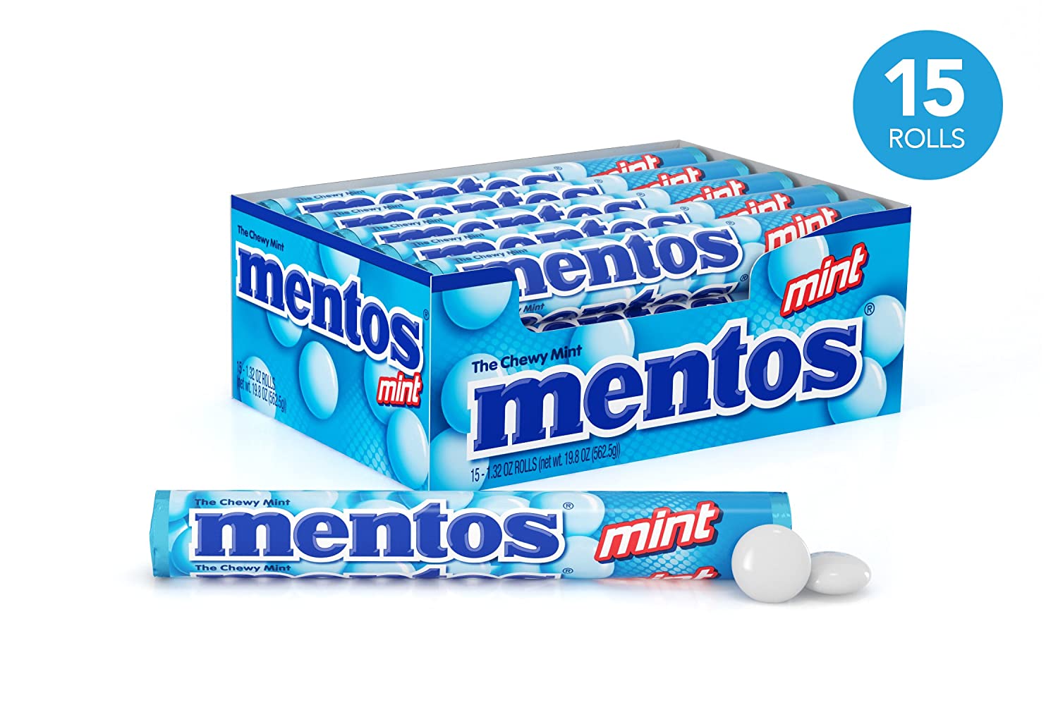 (15-Pack) Mentos Chewy Mint Candy Roll, Mint 14 Pieces $7.50 & More Flavors w/ S&S