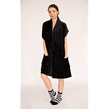 Chic Home Women's Ultra Plush Flannel Fleece Pedra Robe (Black) w/ Striped Socks - $6.40 - FS w/ Prime