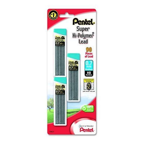 Pentel C27BPHB3K6 Super Hi-Polymer Lead Refills, 0.7mm, HB, Black, 30 per Tube (Pack of 3 Tubes) - $2.49 - FS w/ Prime