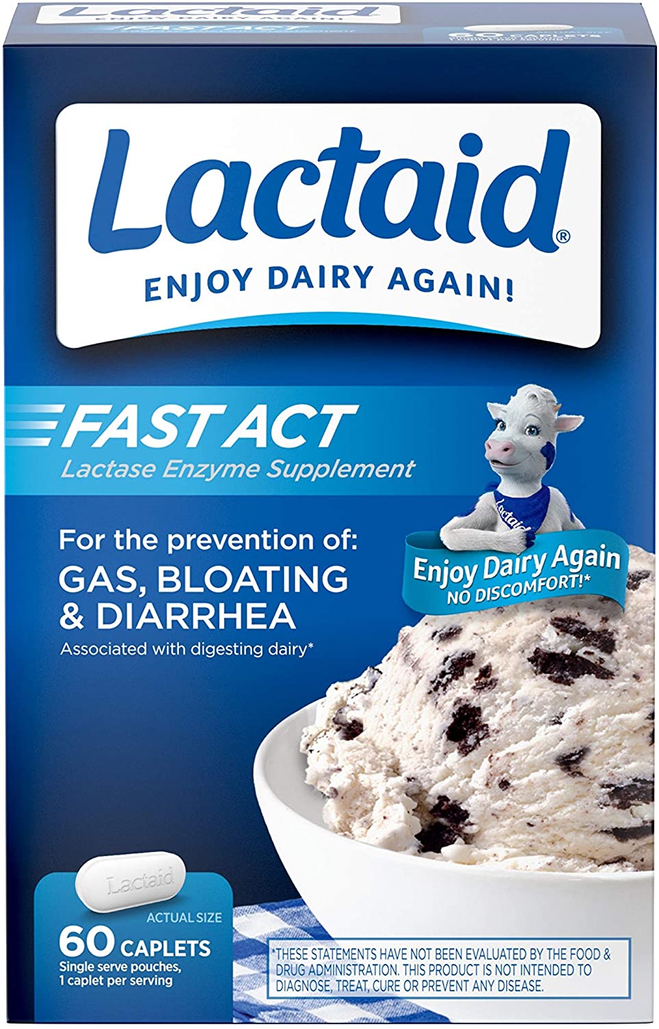 60 Count Lactaid Fast Act Lactose Intolerance Relief Caplets W Lactase Enzyme